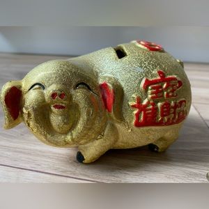 TLC Vintage gold piggy bank red lucky letter